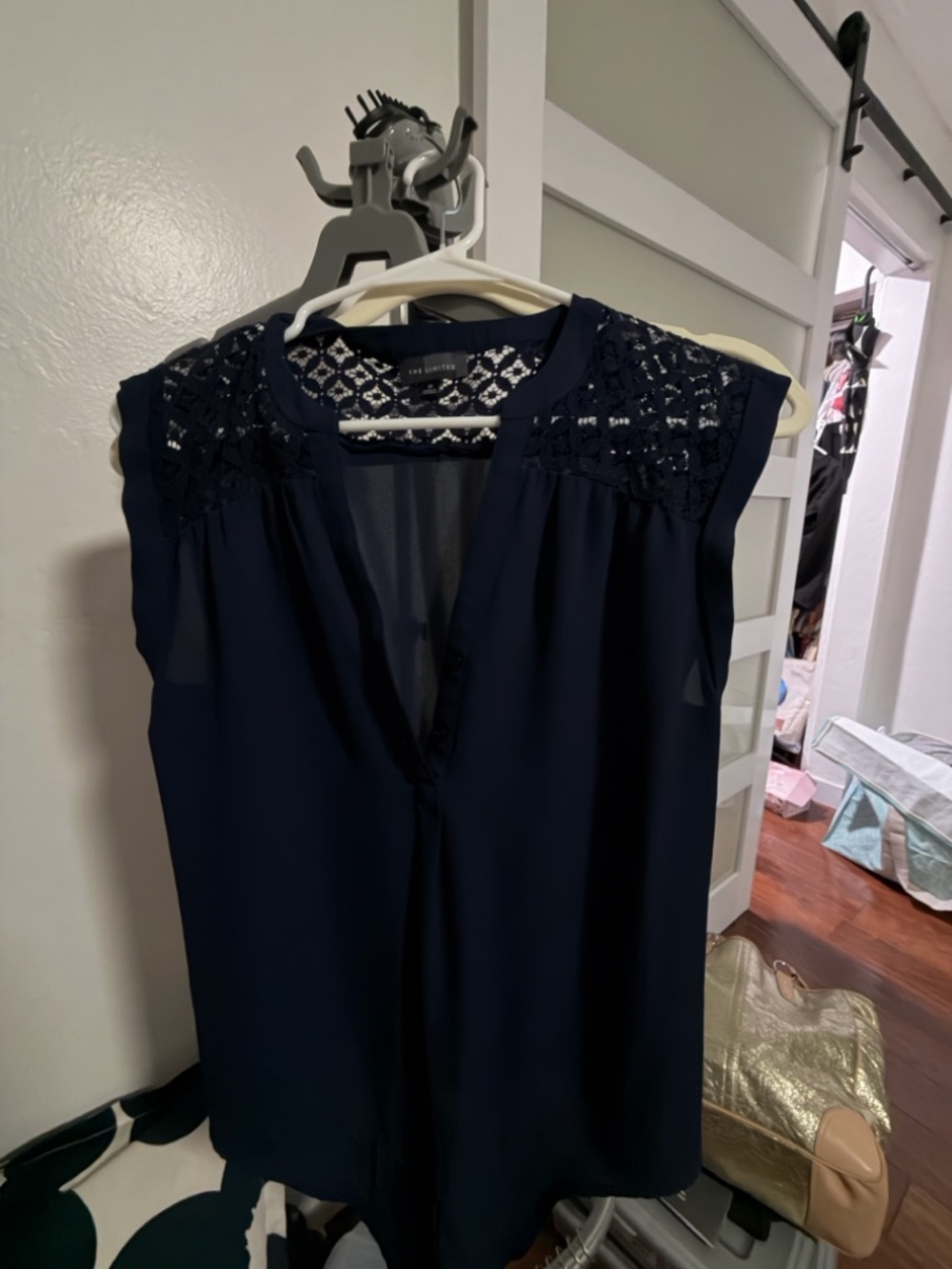 The Limited Navy Sleeveless Lace-Yoke Camisole